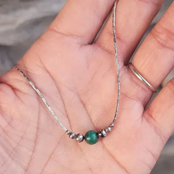 Vintage Native American handmade sterling balls, malachite ball, liquid silver h - Picture 12 of 14